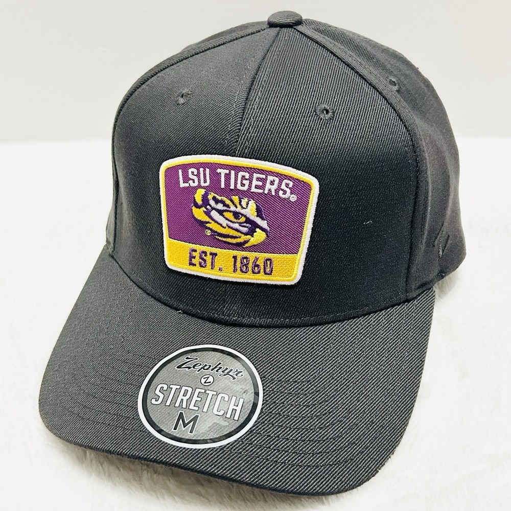Zephyr LSU Tigers Logo Patch Hat Cap Stretch Flex Medium Charcoal NCAA College